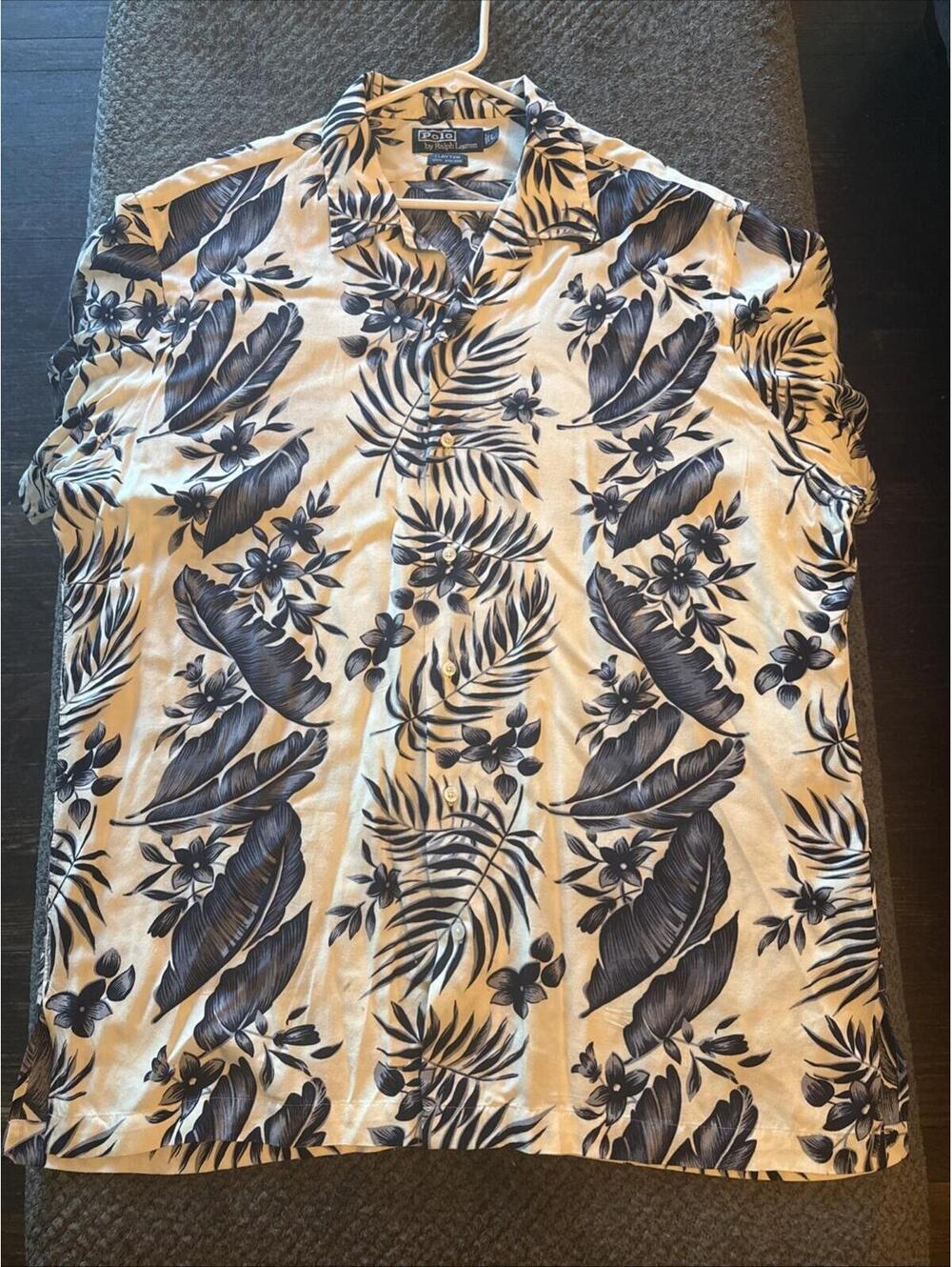 Polo Ralph Lauren Shirt Mens Large Creme Blue Floral Hawaiian Clayton *see Pics*